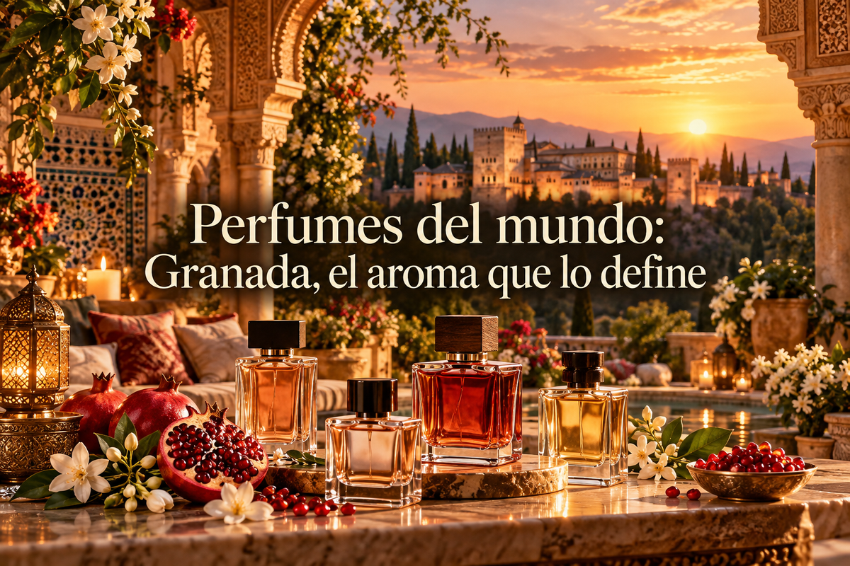 Perfumes del mundo: Granada, el aroma que lo define - perfume de equivalencia Captivant Parfums con especias y la Alhambra al atardecer